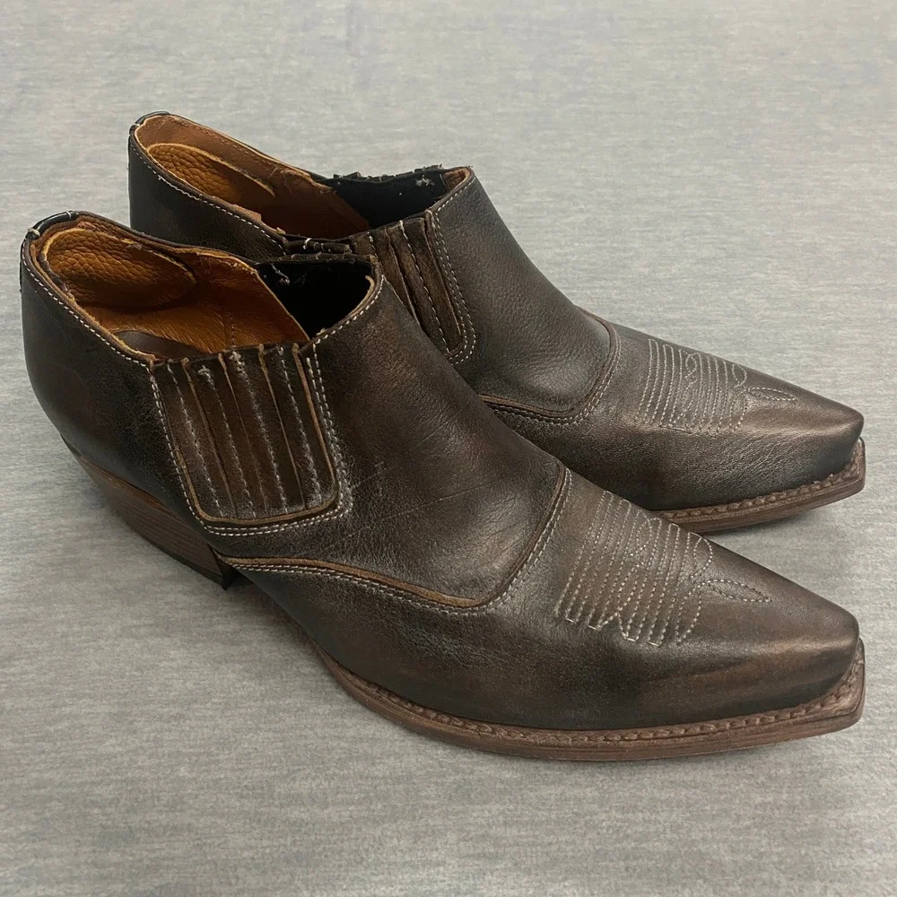 Freebird Wyoming Women's 9 Western Ankle Boots Brown Leather Cowgirl Western - Picture 5 of 16